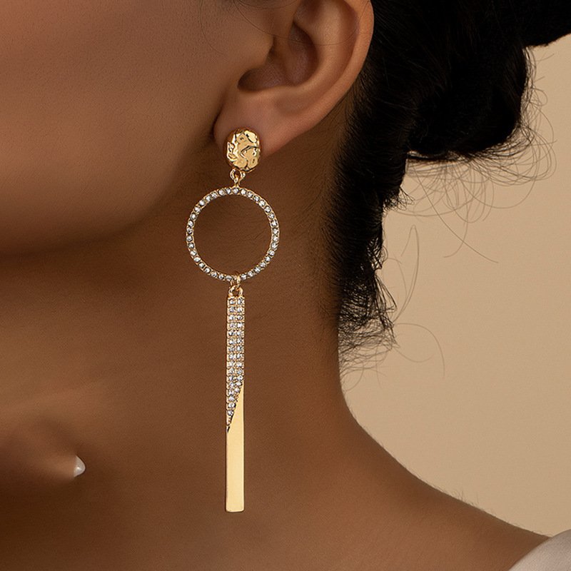 Venusacc Bar Circle Imitation Gold Plate Earring-VENUSACC Venusacc Bar Circle Imitation Gold Plate Earring-VENUSACC