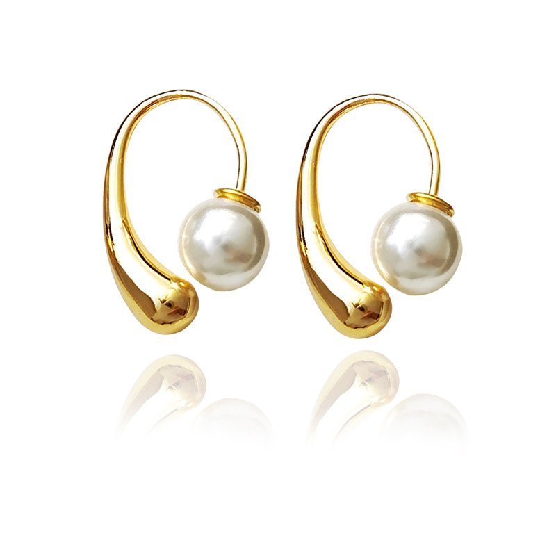 Water Drop Pearl Imitation Gold Plated Earrings