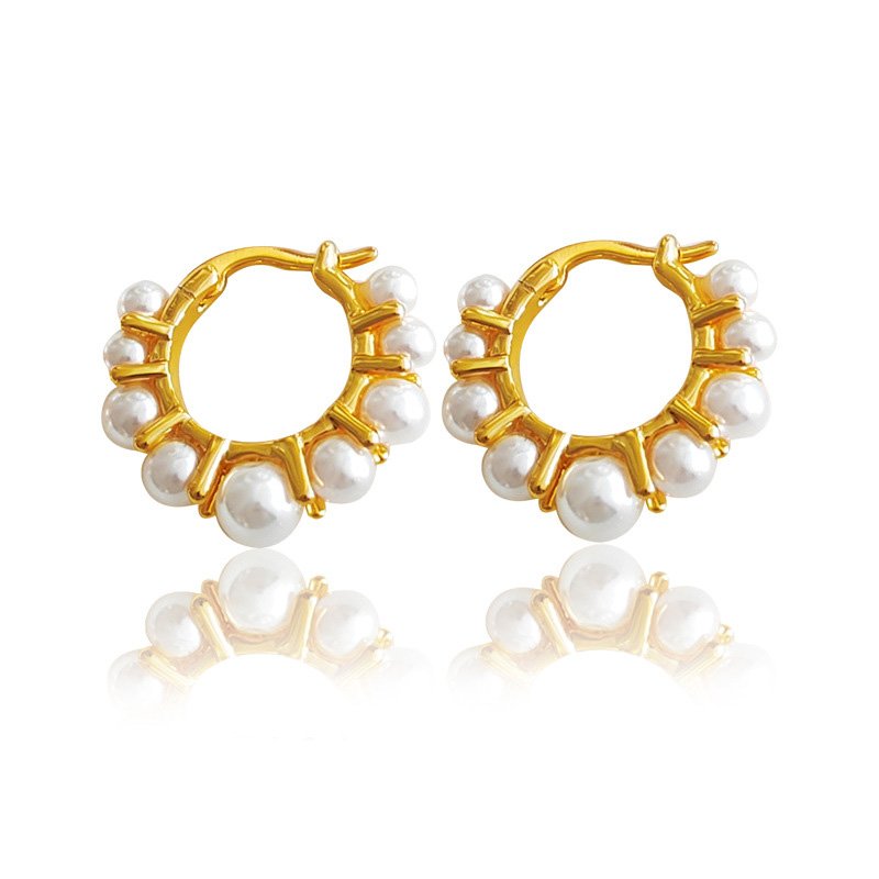 Circle Pearl Imitation Gold-Plated Earrings