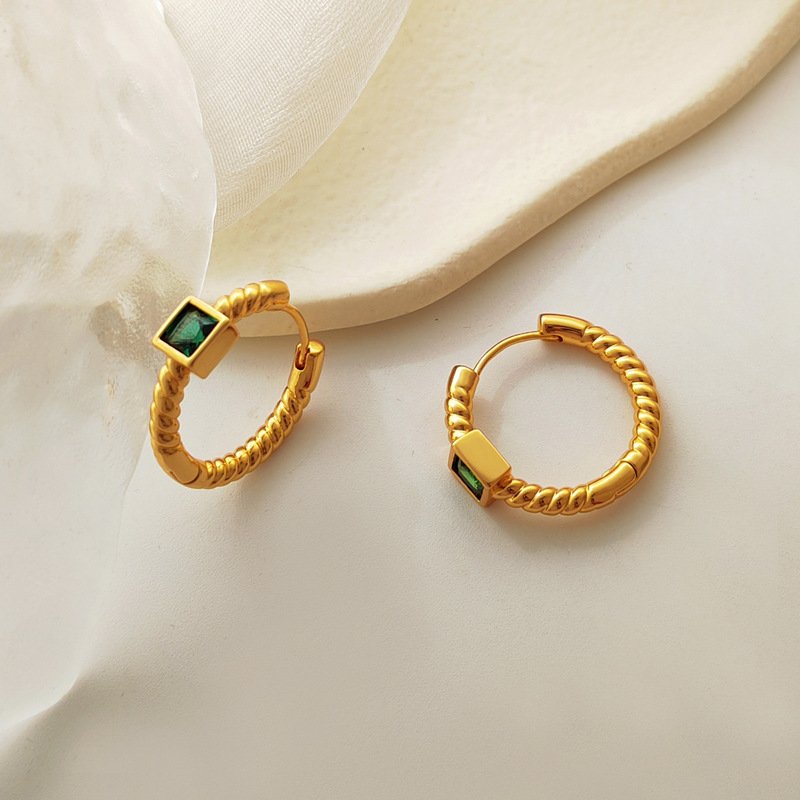 Green Crystal Hoop Imitation Gold Plated Earrings-VENUSACC Green Crystal Hoop Imitation Gold Plated Earrings-VENUSACC