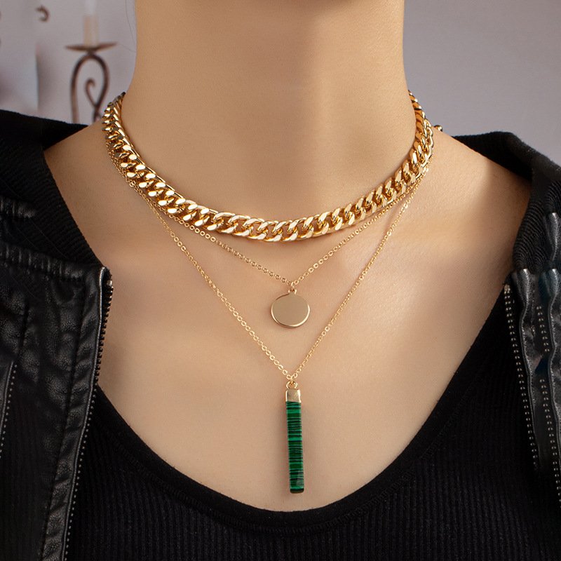 Venusacc Green Layered Pendant Necklace-VENUSACC Venusacc Green Layered Pendant Necklace-VENUSACC