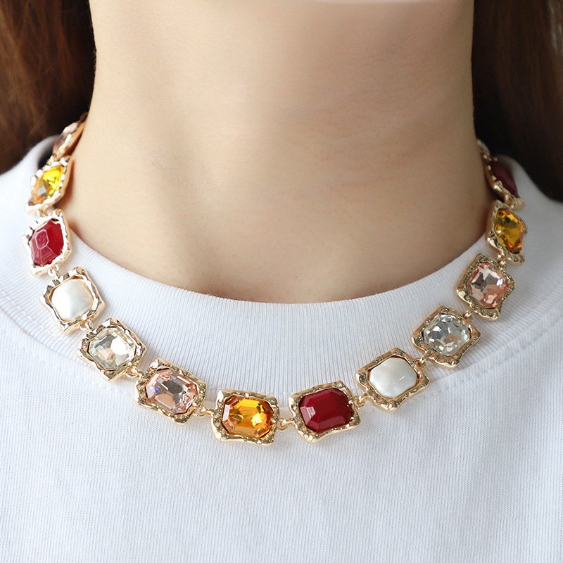 Venusacc Colorful Glass Stone Alloy Necklace-VENUSACC Venusacc Colorful Glass Stone Alloy Necklace-VENUSACC