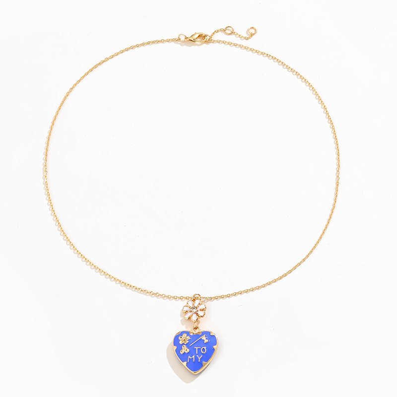 Heart Shaped Enameled Glass Stone Pendant - Image 3