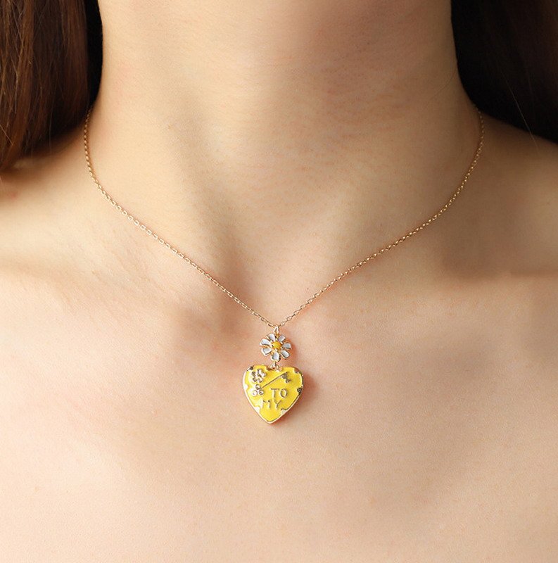 Heart Shaped Enameled Glass Stone Pendant-VENUSACC Heart Shaped Enameled Glass Stone Pendant-VENUSACC