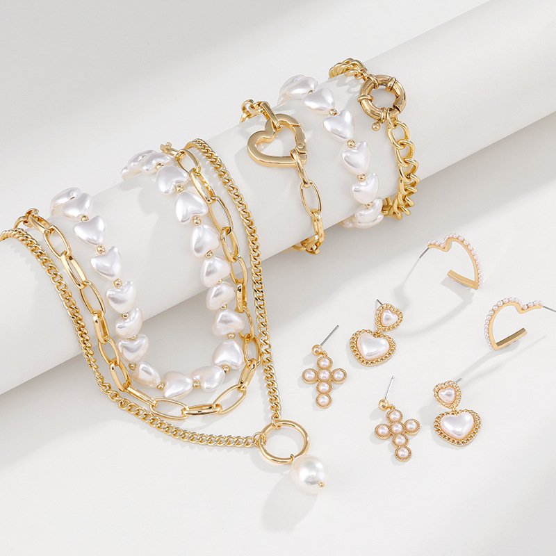 Venusacc Fashion Pearl Heart Jewelry Set