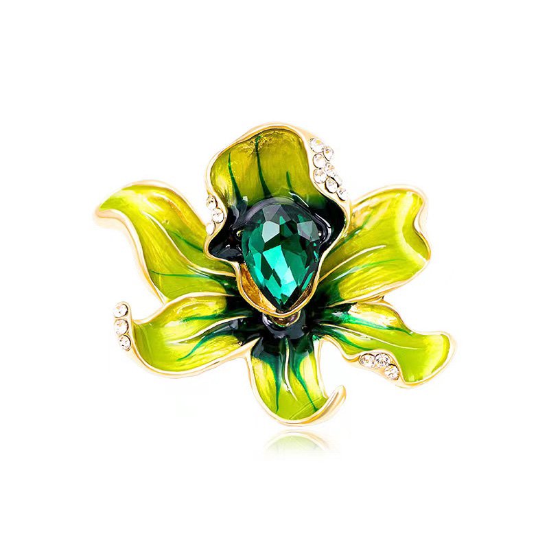 Floral Enamel Rhinestone Brooch - Image 2