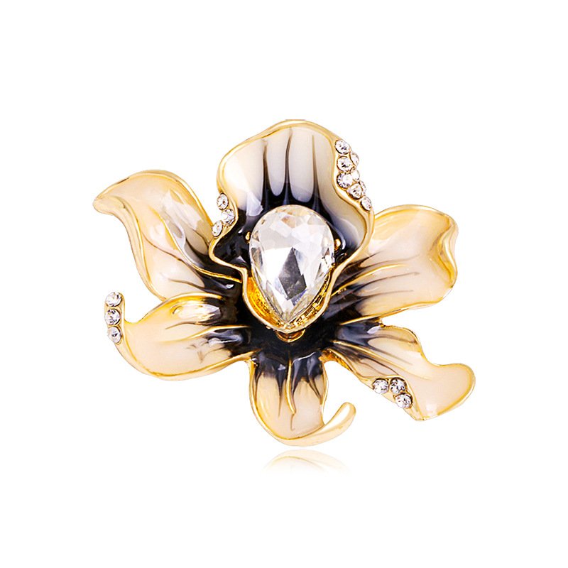 Floral Enamel Rhinestone Brooch - Image 3