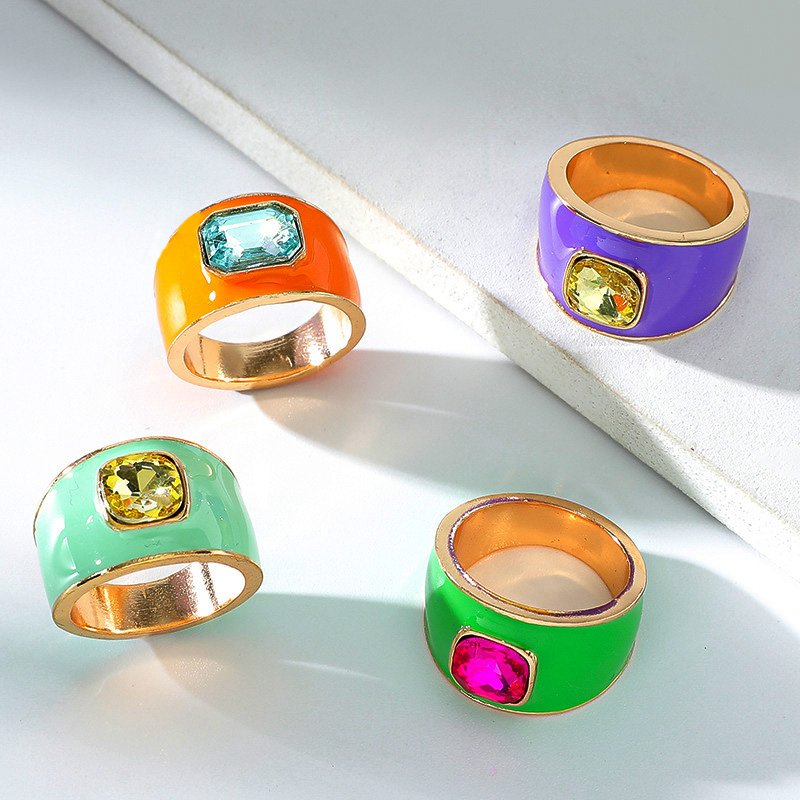 Fashion Flat Square Crystal Stone Rings