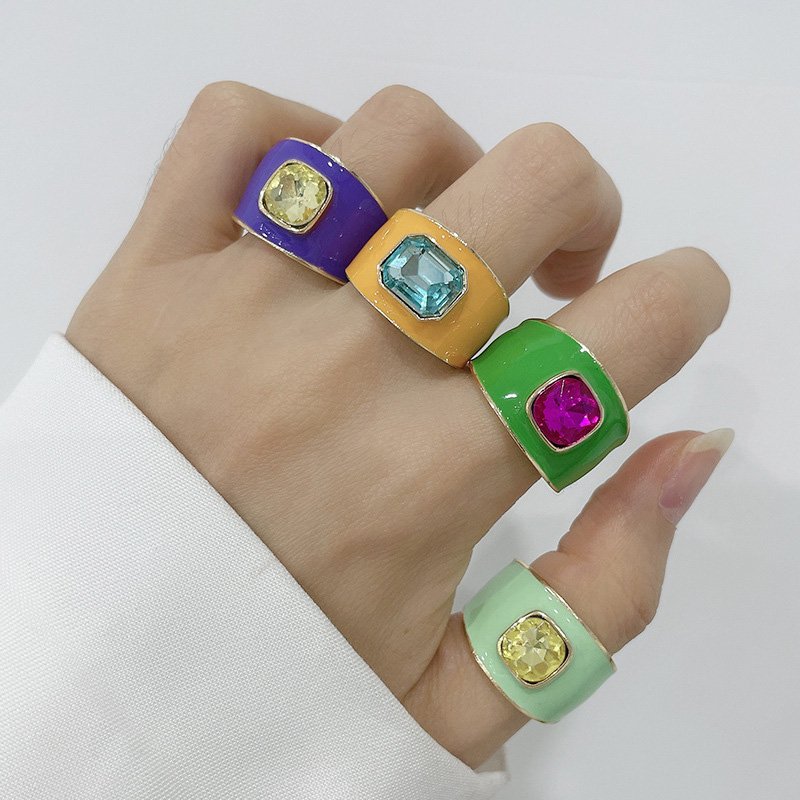 Fashion Flat Square Crystal Stone Rings-VENUSACC Fashion Flat Square Crystal Stone Rings-VENUSACC