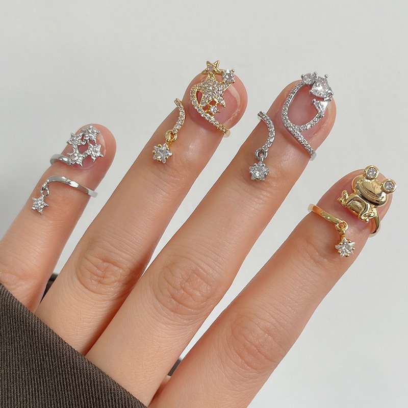 Women Nail Ring Copper Inlaid Zircon Manicure-VENUSACC Women Nail Ring Copper Inlaid Zircon Manicure-VENUSACC