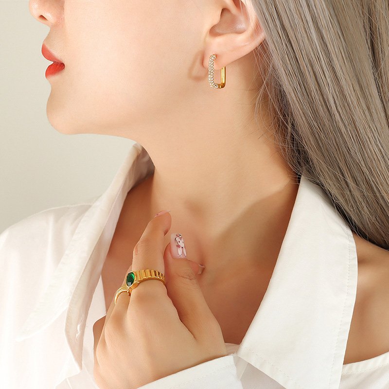 Venusacc Oblong Pave Hoop Earrings - Image 2