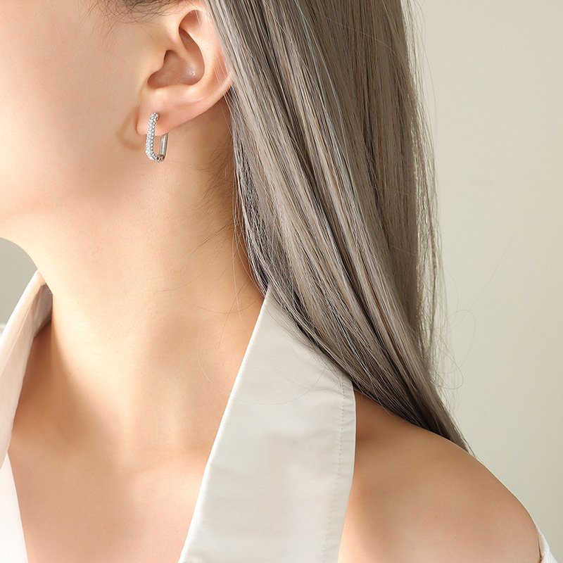 Venusacc Oblong Pave Hoop Earrings - Image 3