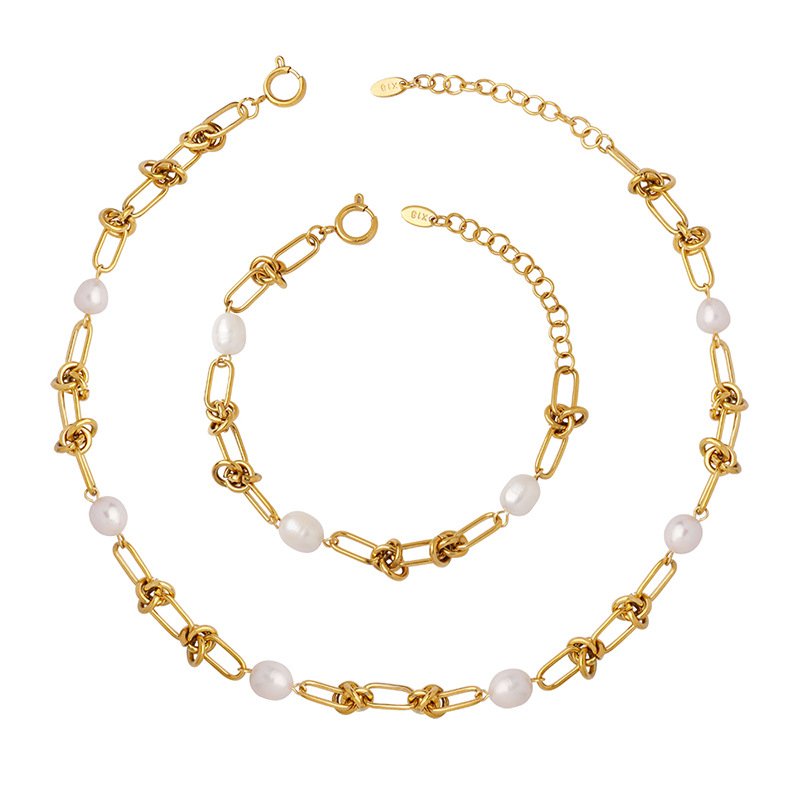 Venusacc Fresh Water Pearl Knot Chain Necklace