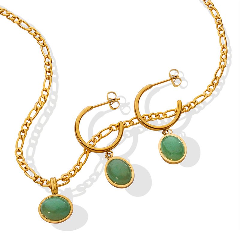 Emerald Pendant Earrings Jewelry Set