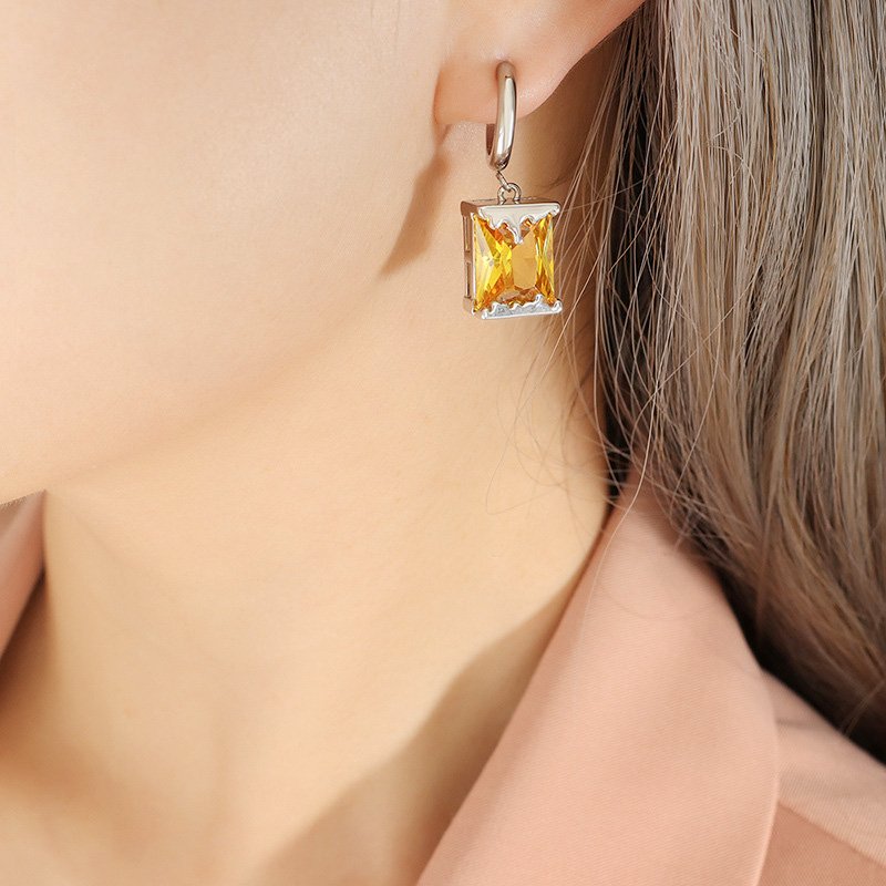 Women Crystal Yellow Gold Pendant Earrings Jewelry Set - Image 3