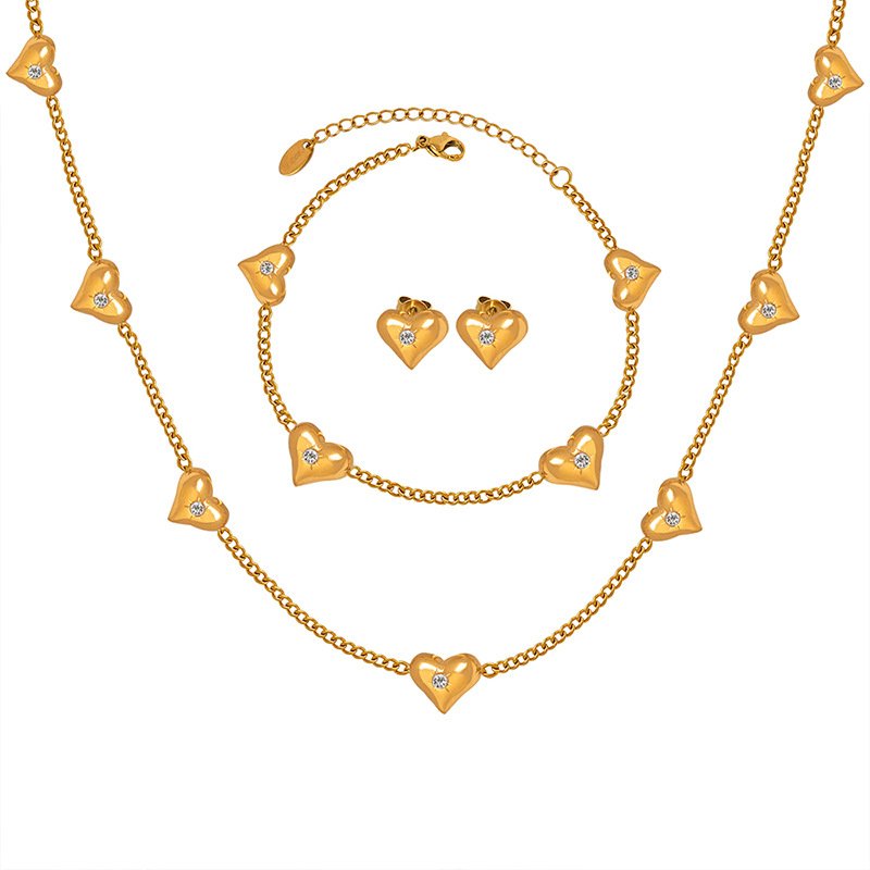 Venusacc Fashion Cute Heart Necklace Earrings