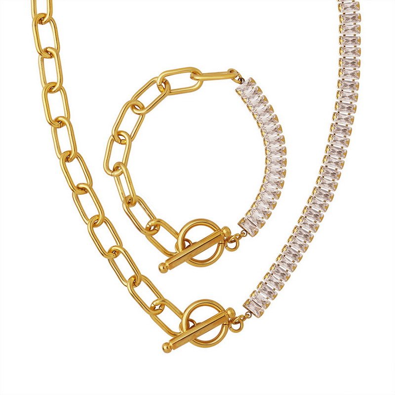 New Gold Plated Baguette Diamond Link Jewelry Set