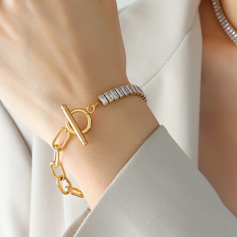 New Gold Plated Baguette Diamond Link Jewelry Set - Image 3