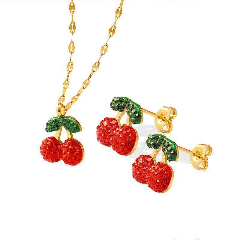 Stainless Steel Fruit Pendant Earrings Jewelry Set