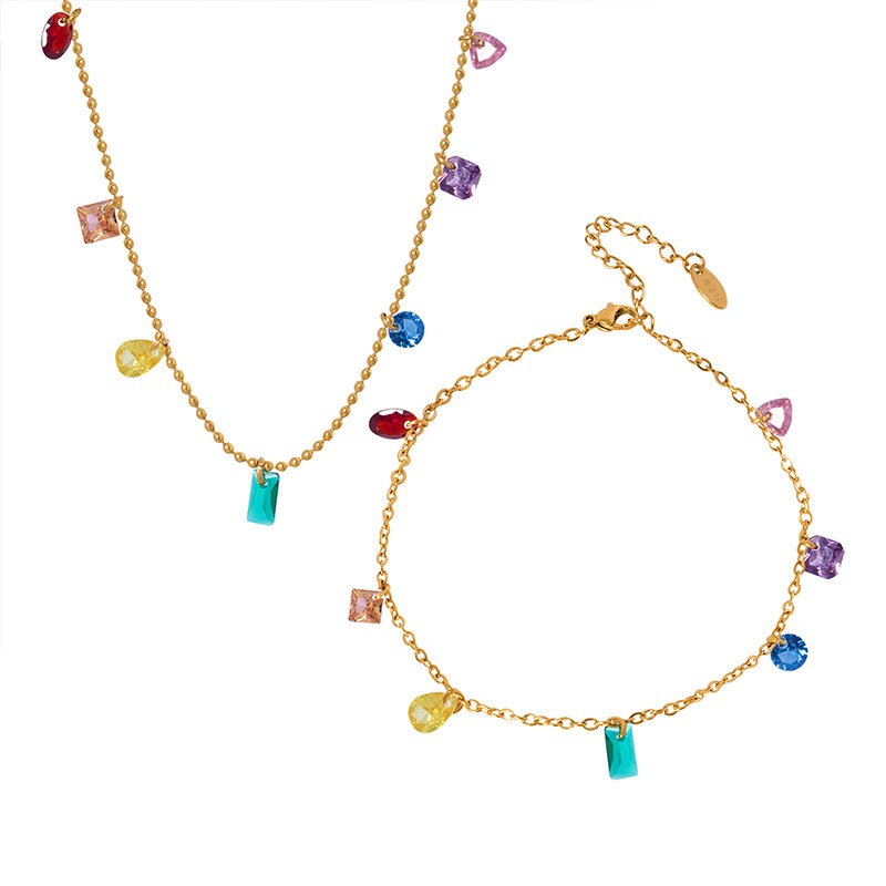 Colorful Zirconia Stainless Steel Jewelry Set