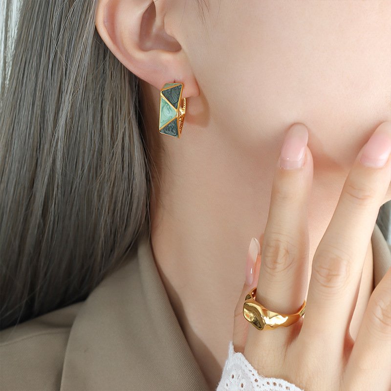 Stainless Steel Irregular Geometric Earrings - Image 3