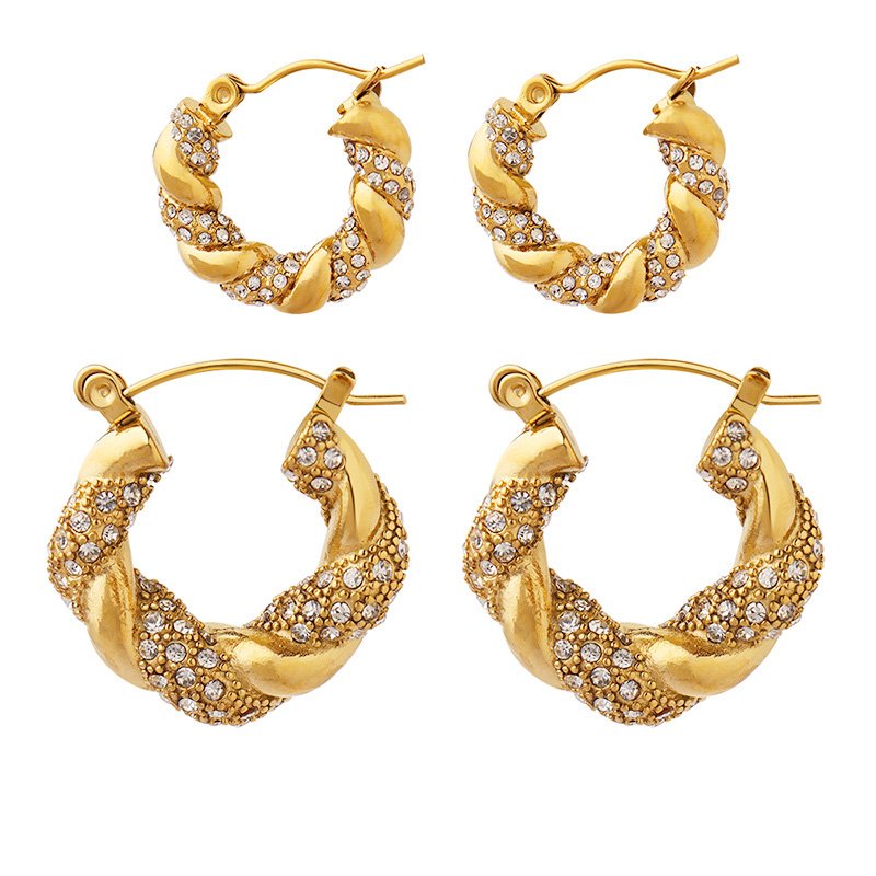 Stainless Steel Hoop Zirconia Earrings