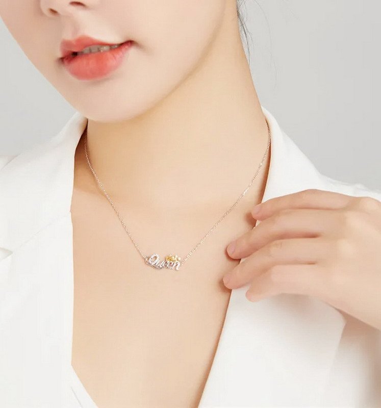 Queen Crown Sterling Silver Necklace-VENUSACC Queen Crown Sterling Silver Necklace-VENUSACC