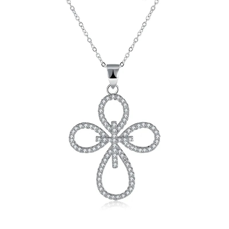 Sterling Silver Necklace with Cross Pattern CZ
