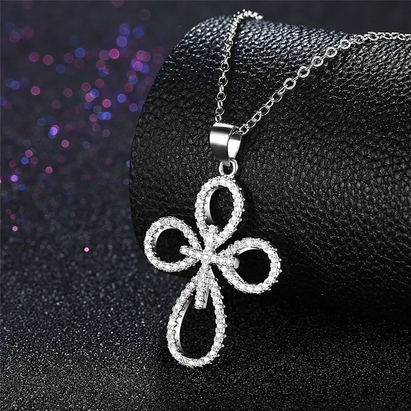 Sterling Silver Necklace with Cross Pattern CZ - Image 2