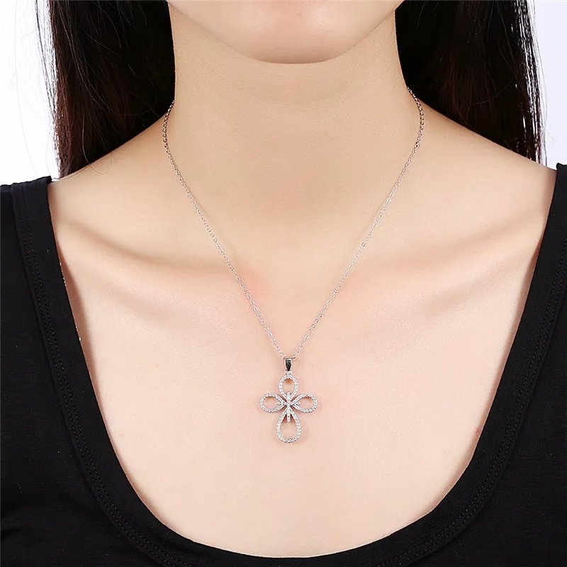 Sterling Silver Necklace with Cross Pattern CZ - Image 3