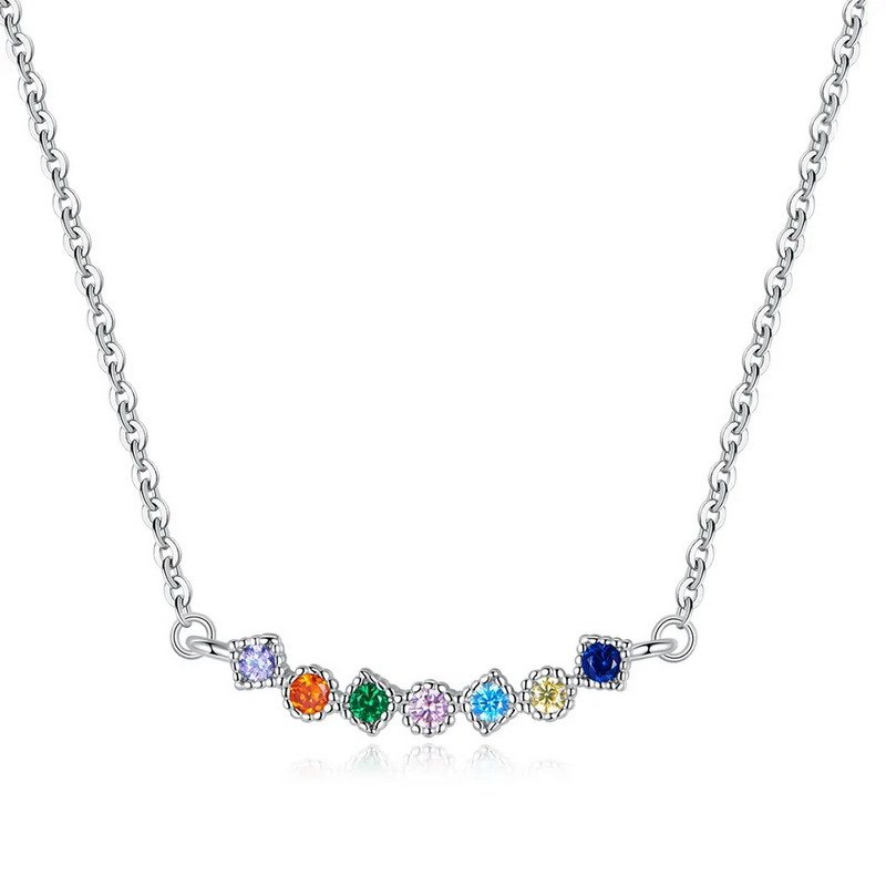 Rainbow Rosecliff Bar Sterling Silver Necklace with Diamond