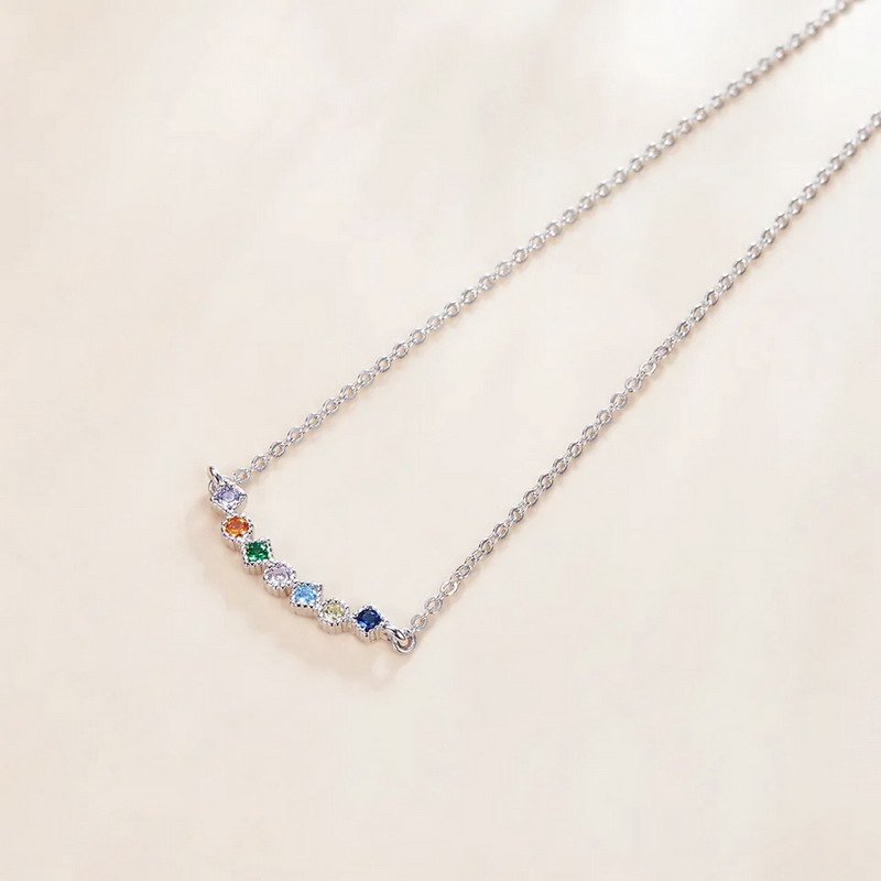 Rainbow Rosecliff Bar Sterling Silver Necklace with Diamond - Image 3