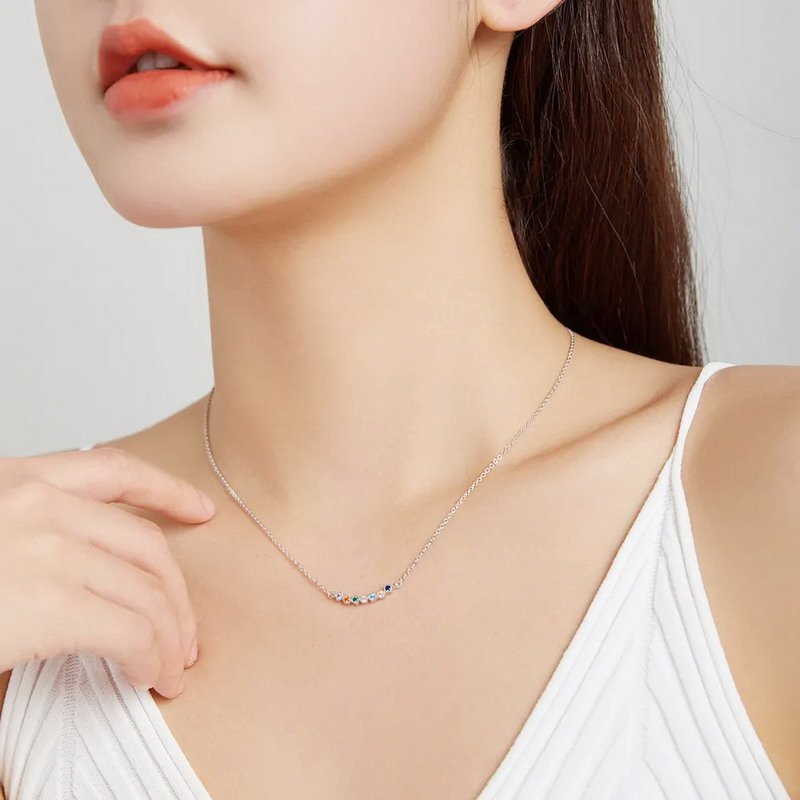 Rainbow Rosecliff Bar Sterling Silver Necklace with Diamond-VENUSACC Rainbow Rosecliff Bar Sterling Silver Necklace with Diamond-VENUSACC