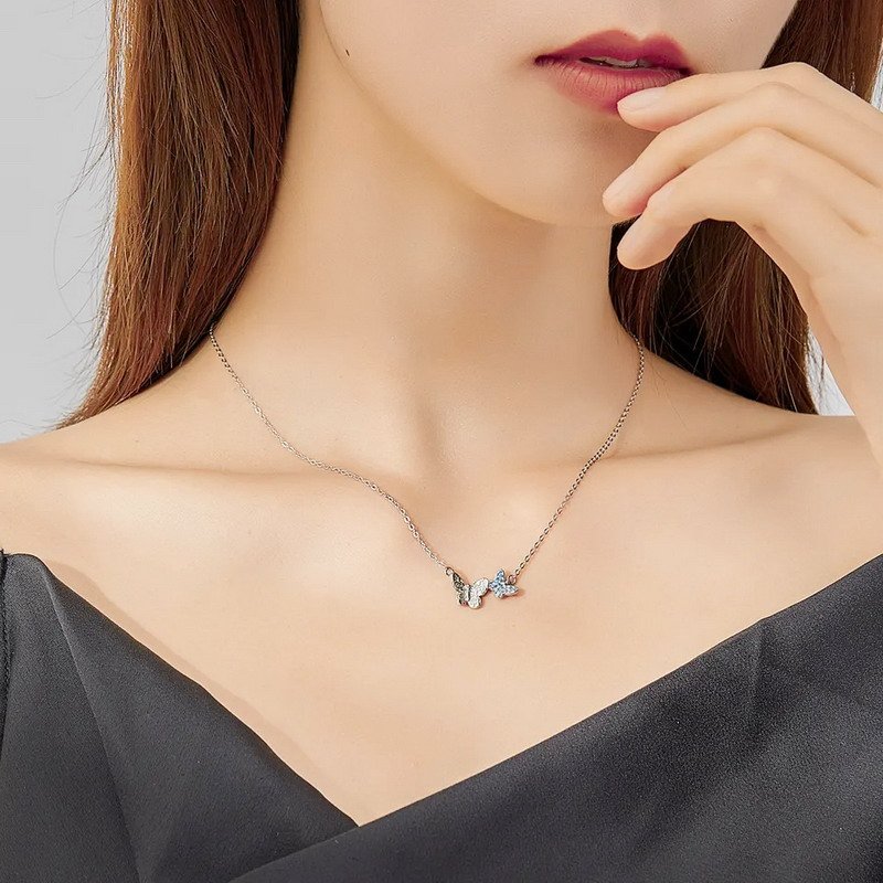 Enameled Butterfly Sterling Silver Necklace - Image 3