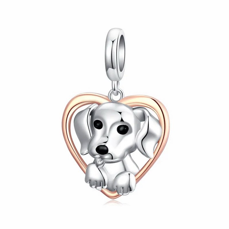 Heart Shaped Puppy Pendant in Sterling Silver