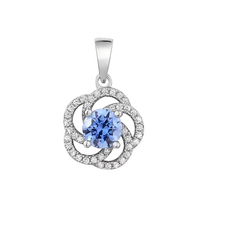 Zirconia CZ Camellia Pendant in Sterling Silver
