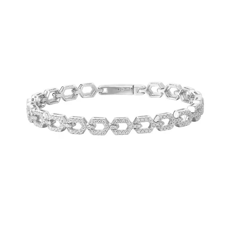 Zirconia CZ Chain Sterling Silver Bracelet