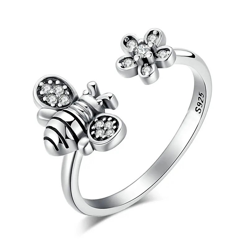 Little Bee Flower Sterling Silver Ring