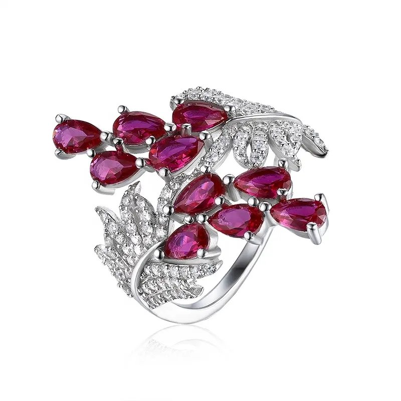 Leaf Flower Pink Zirconia Sterling Silver Ring