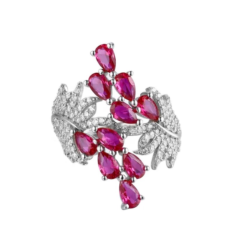 Leaf Flower Pink Zirconia Sterling Silver Ring - Image 2