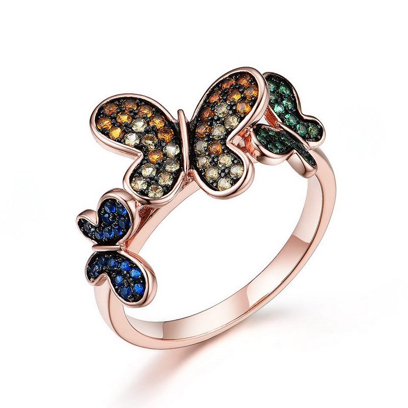 Colorful Butterfly Sterling Silver Ring