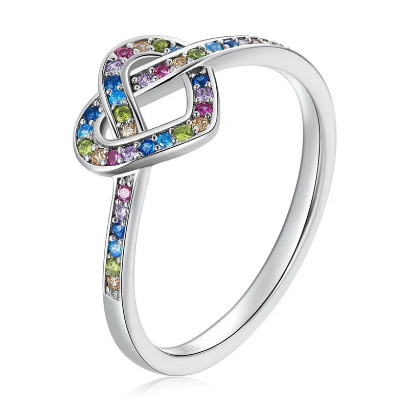 Colorful Heart Zirconia CZ Sterling Silver Ring