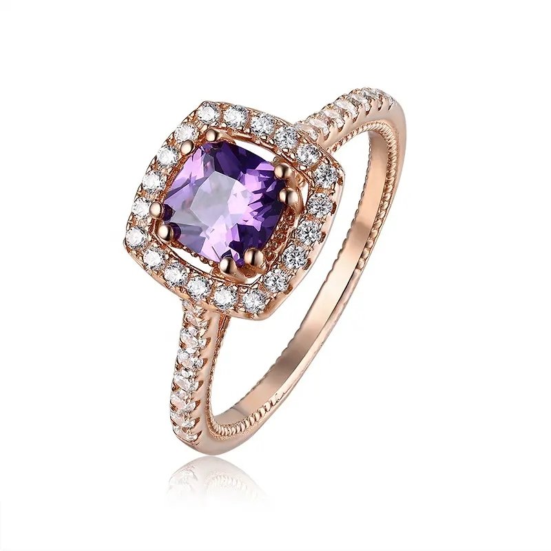 Gold Plated Purple Zirconia CZ Sterling Silver Ring