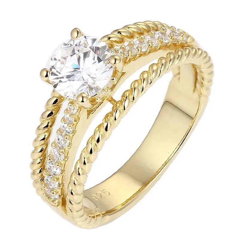 Triple Gold-Plated Zirconia 925 Sterling Silver Ring