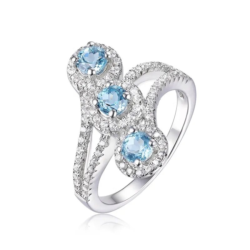 Triple Blue Zirconia 925 Sterling Silver Ring