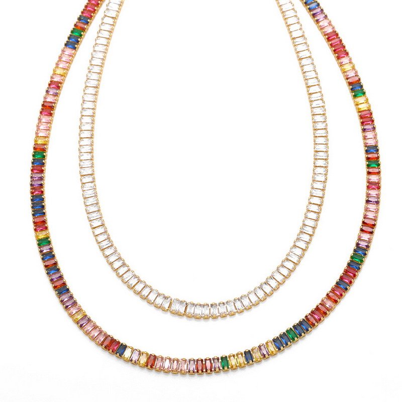 Women's Rainbow Beaded Brass Necklace