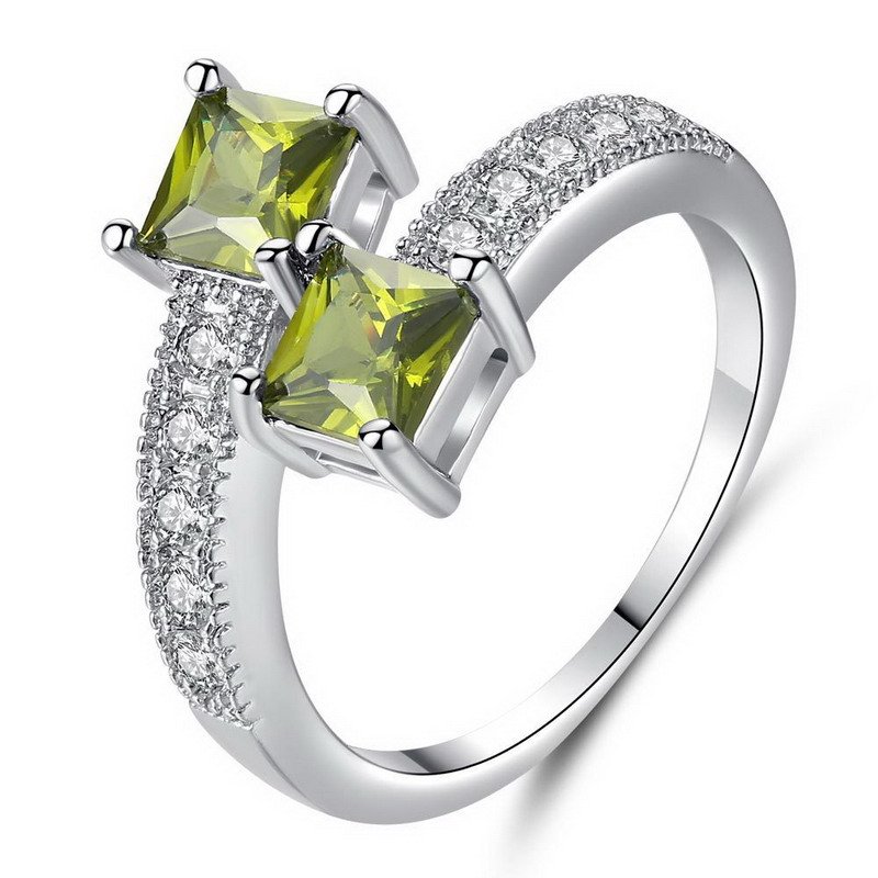 Two Green Zirconia Brass Ring