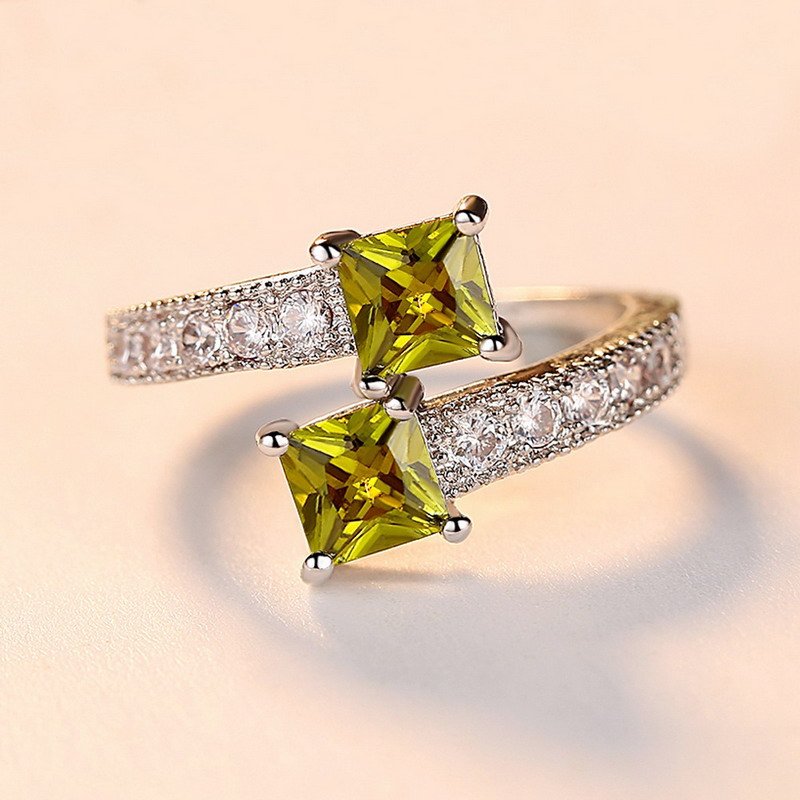 Two Green Zirconia Brass Ring - Image 2