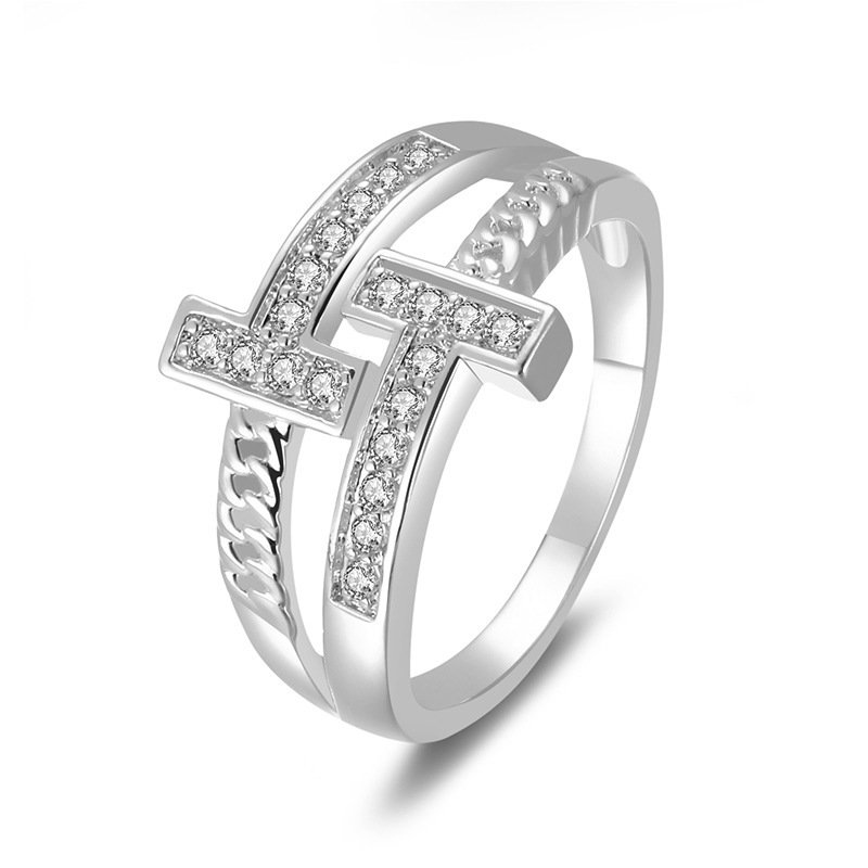 Cross Rhodium Plated Brass Ring