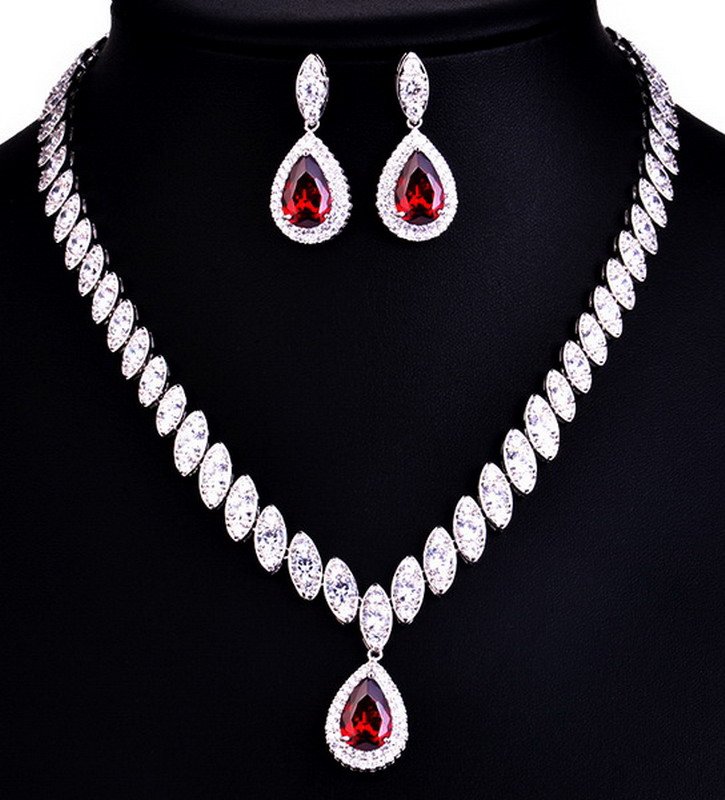 Classic Style Teardrop Zirconia Brass Jewelry Set - Image 2